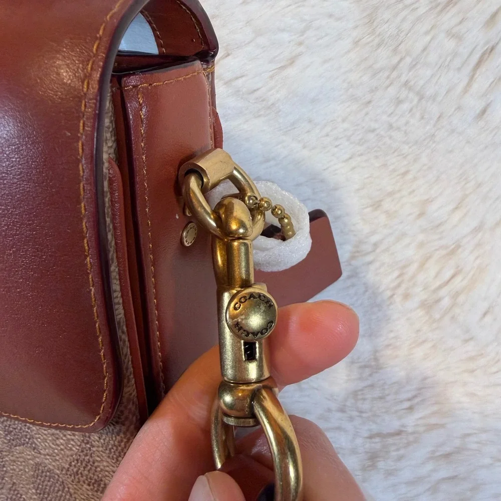 Coach Signature‎ Canvas Leather Tabby Top Handle Bag Saddle Brown Brass NWT